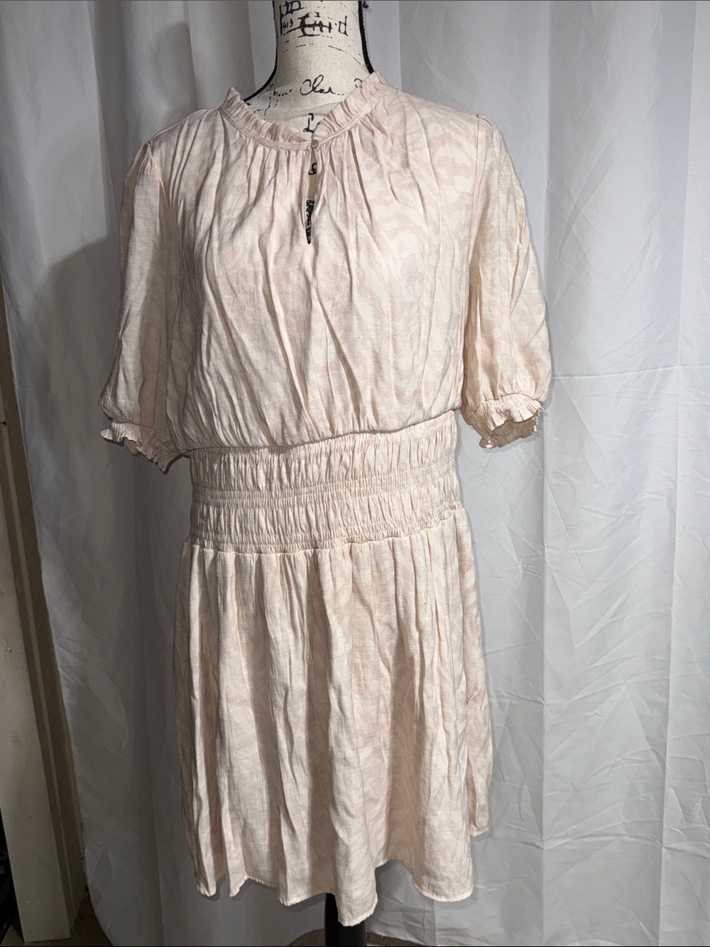 Nine West Blush Pink Smocked Waist Short Sleeve Dress